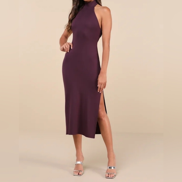 Lulus Dresses & Skirts - LULU'S DARK PURPLE HALTER MIDI DRESS SIZE MEDIUM